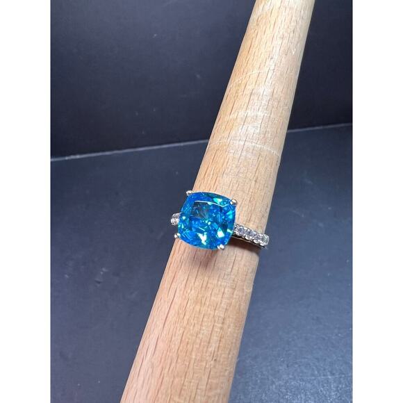Aqua blue CZ sterling silver ring size 8 - Picture 12 of 16